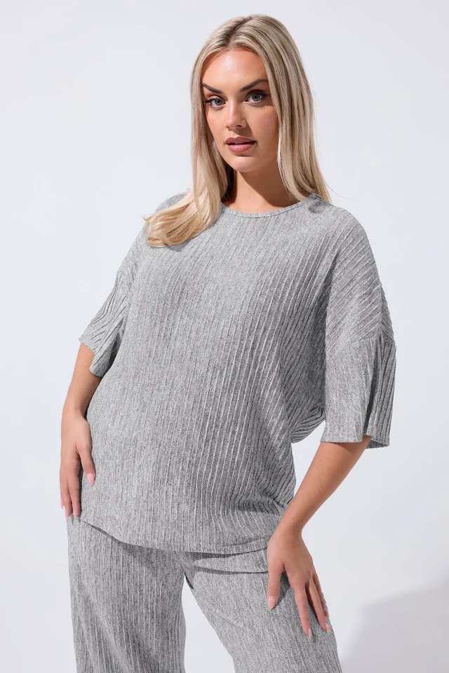 Yours Limited Curve Grey Plisse Top