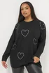 Yours Curve Black Diamante Heart Jumper - Size 20 Image 1