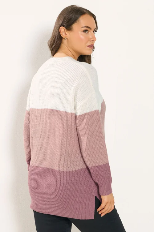Yours Curve Pink & Cream Colourblock Stripe Jumper - Size 22-24 Image 3