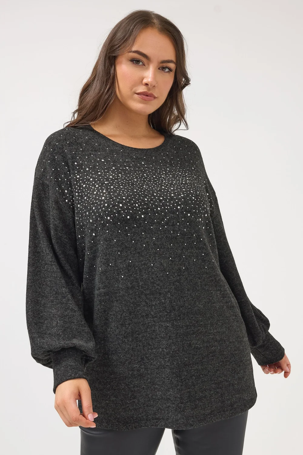 Yours Curve Charcoal Grey Studded Jumper - Size 14 Image 1