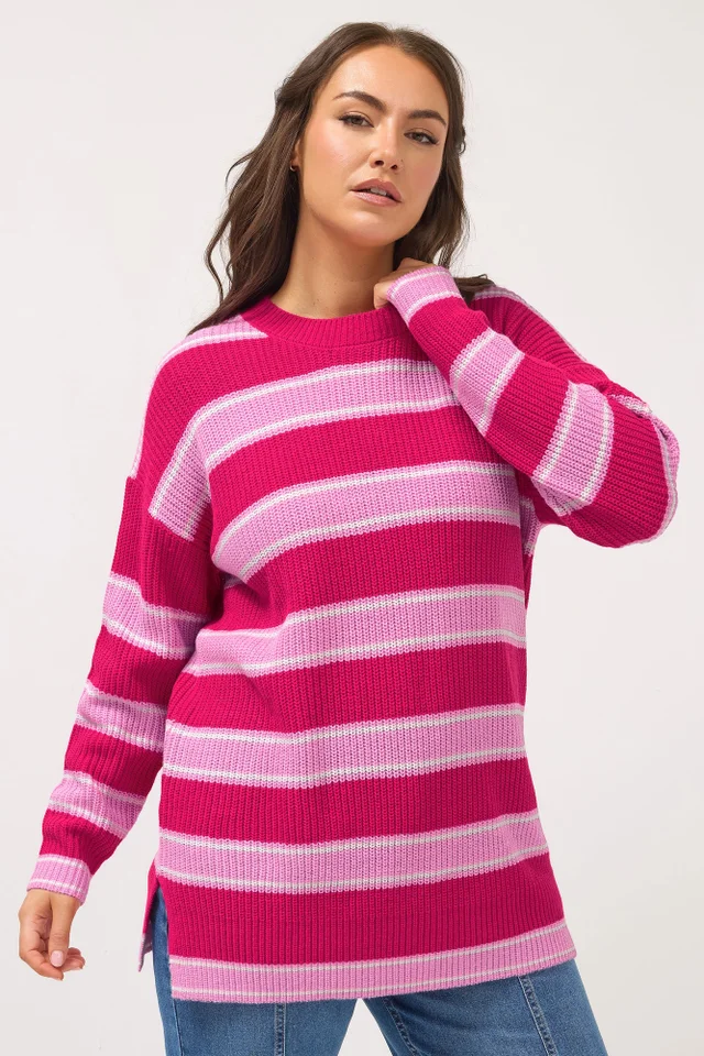 Yours Curve Pink Stripe Drop Shoulder Jumper