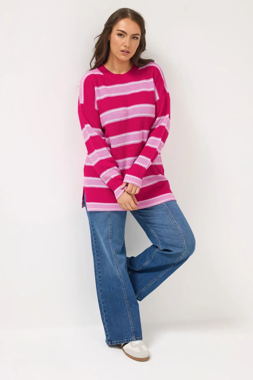 Yours Curve Pink Stripe Drop Shoulder Jumper - Size 26-28 Image 2