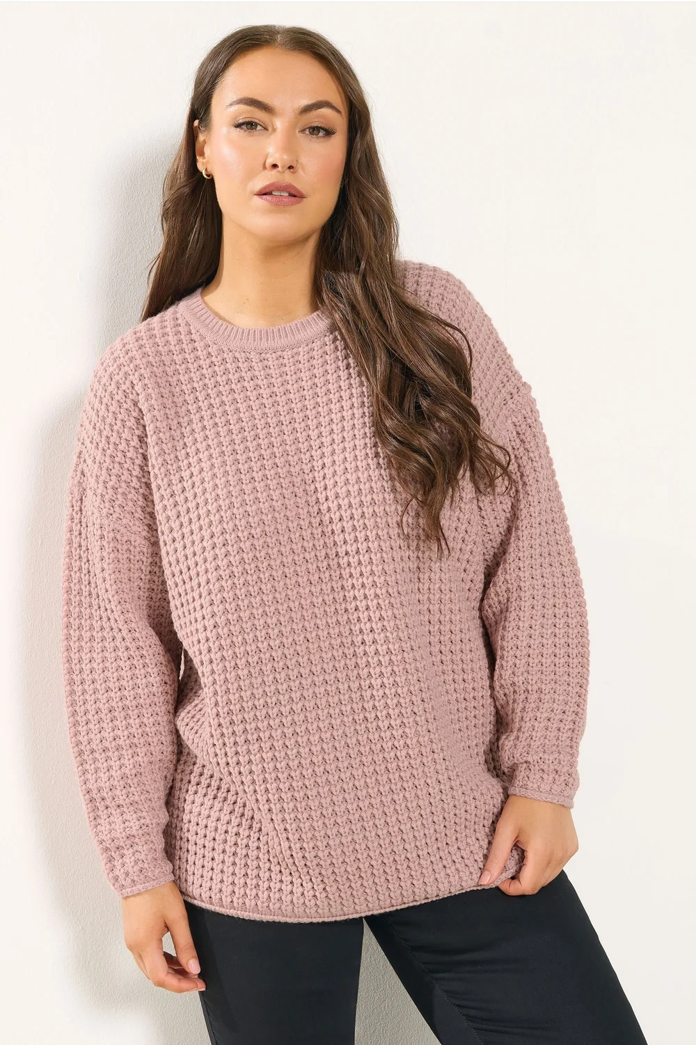 Yours Curve Light Pink Waffle Knit Jumper - Size 18-20 Image 2