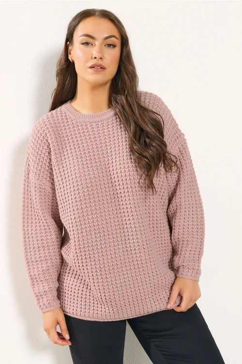 Yours Curve Light Pink Waffle Knit Jumper - Size 18-20 Image 2