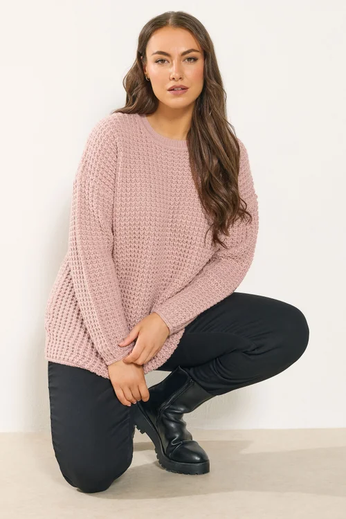 Yours Curve Light Pink Waffle Knit Jumper - Size 18-20 Image 1