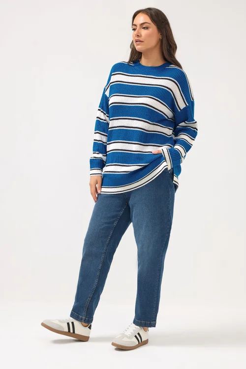 Yours Curve Blue Stripe Knitted Jumper - Size 18-20 Image 2