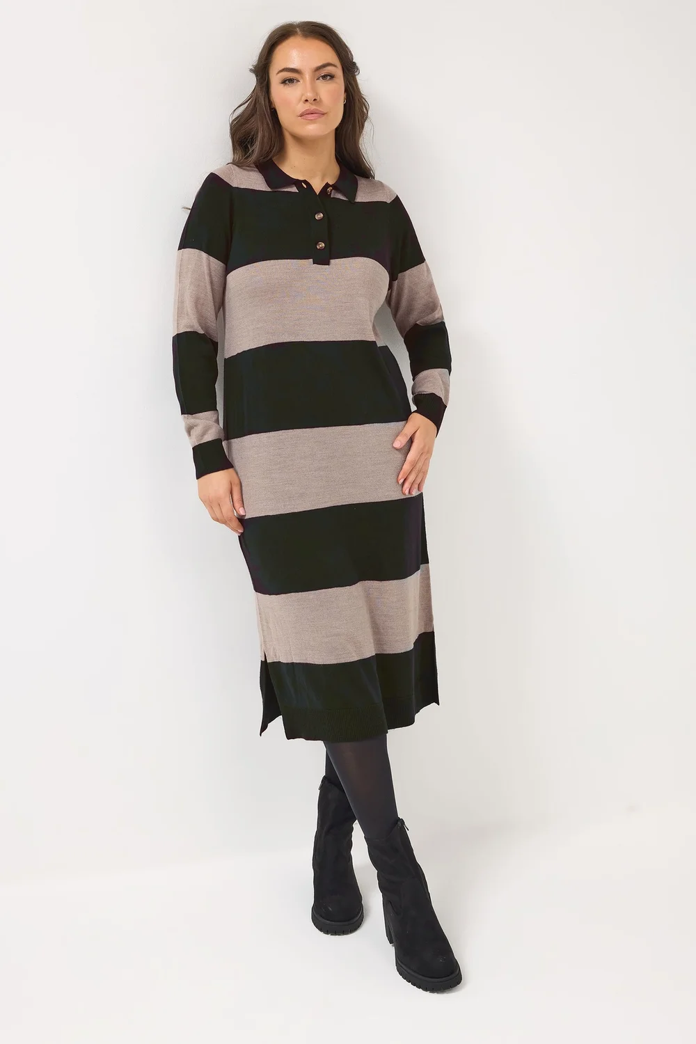 Yours Curve Black Rugby Collar Knitted Jumper Dress - 14-16 Image 2
