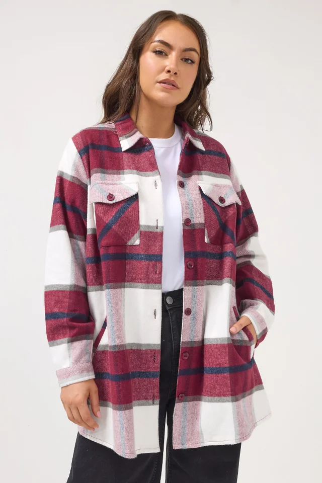 Yours Curve Red & White Check Shacket