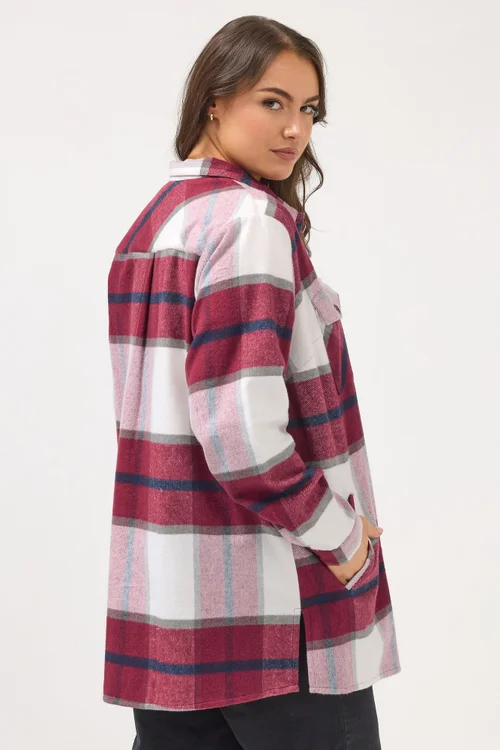 Yours Curve Red & White Check Shacket - 30-32 Image 3