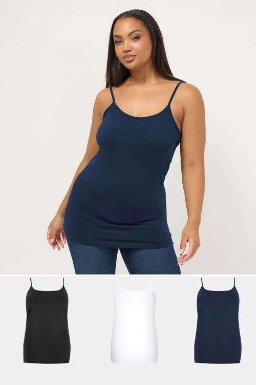 Yours 3 Pack Curve Black & Navy Blue Cami Tops - Size 18 Image 1
