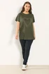 Yours Curve Khaki Green Studded Heart T-Shirt - Size 16 Image 2