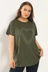 Yours Curve Khaki Green Studded Heart T-Shirt - Size 16 Image 1