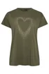 Yours Curve Khaki Green Studded Heart T-Shirt - Size 16 Image 5