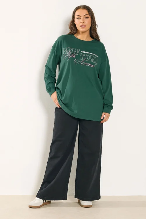 Yours Curve Green 'New York Fifth Avenue' Long Sleeve T-Shirt - Size 18 Image 2