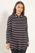 Yours Curve Black & Pink Stripe Zip Neck Top - Size 14 Image 1