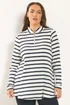 Yours Curve Ivory White Stripe Zip Neck Top - Size 14 Image 1