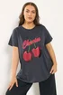 Yours Curve Grey 'Cherries' Slogan T-Shirt - Size 20 Image 1