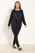 Yours Curve Black Studded Heart Long Sleeve T-Shirt - Size 18 Image 2