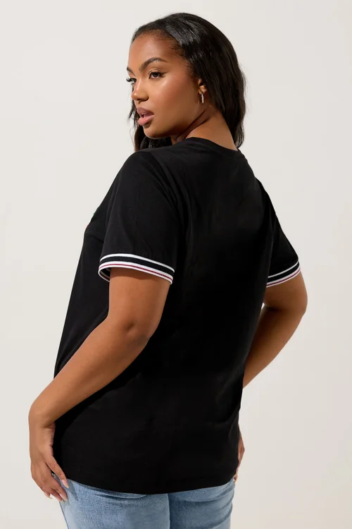 Yours Curve Black Cherry Varsity Trim T-Shirt - Size 30-32 Image 3