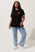 Yours Curve Black Cherry Varsity Trim T-Shirt - Size 30-32 Image 2