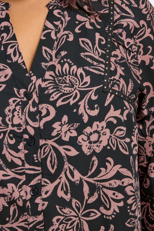 Yours Curve Brown Floral Print Studded Overhead Blouse - Size 22-24 Image 4