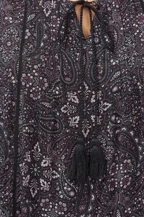 Yours Curve Black Paisley Tie Neck Top - Size 30-32 Image 4