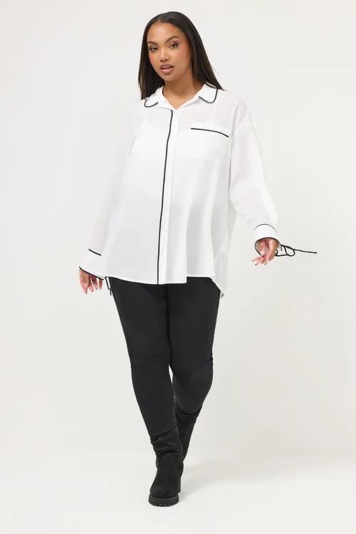 Yours Curve White Contrast Seam Long Sleeve Blouse - Size 34-36 Image 2