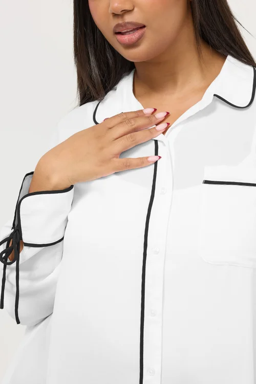 Yours Curve White Contrast Seam Long Sleeve Blouse - Size 34-36 Image 4