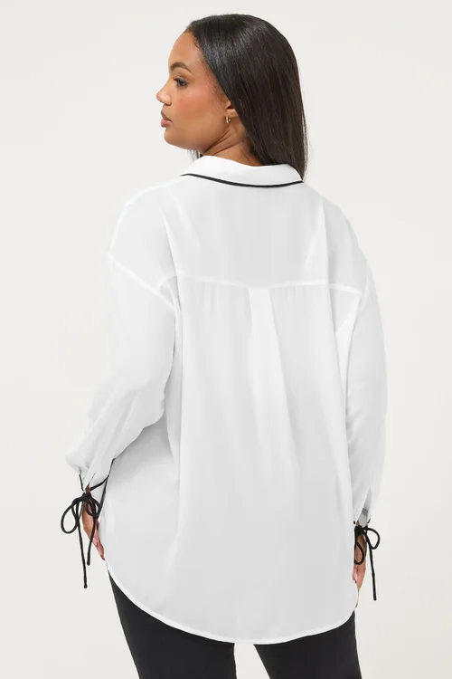 Yours Curve White Contrast Seam Long Sleeve Blouse - Size 34-36 Image 3