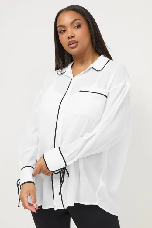 Yours Curve White Contrast Seam Long Sleeve Blouse - Size 34-36 Image 1