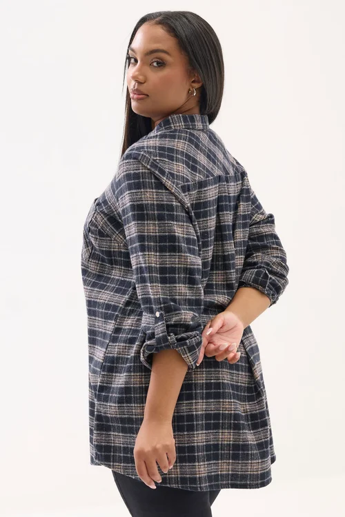 Yours Curve Navy Blue Check Boyfriend Shirt - Size 22-24 Image 3