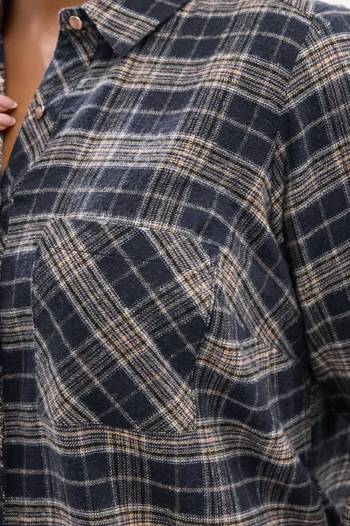 Yours Curve Navy Blue Check Boyfriend Shirt - Size 22-24 Image 4