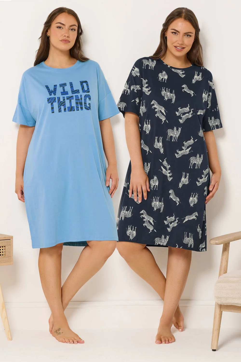 Yours 2 Pack Curve Blue 'Wild Thing' Sleep Tee Nightdresses - Size 34-36 Image 1