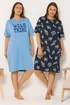 Yours 2 Pack Curve Blue 'Wild Thing' Sleep Tee Nightdresses - Size 34-36 Image 1