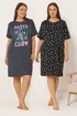 Yours 2 Pack Curve Grey 'Pasta Club' Sleep Tee Nightdresses - Size 26-28 Image 1