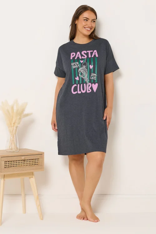 Yours 2 Pack Curve Grey 'Pasta Club' Sleep Tee Nightdresses - Size 26-28 Image 2