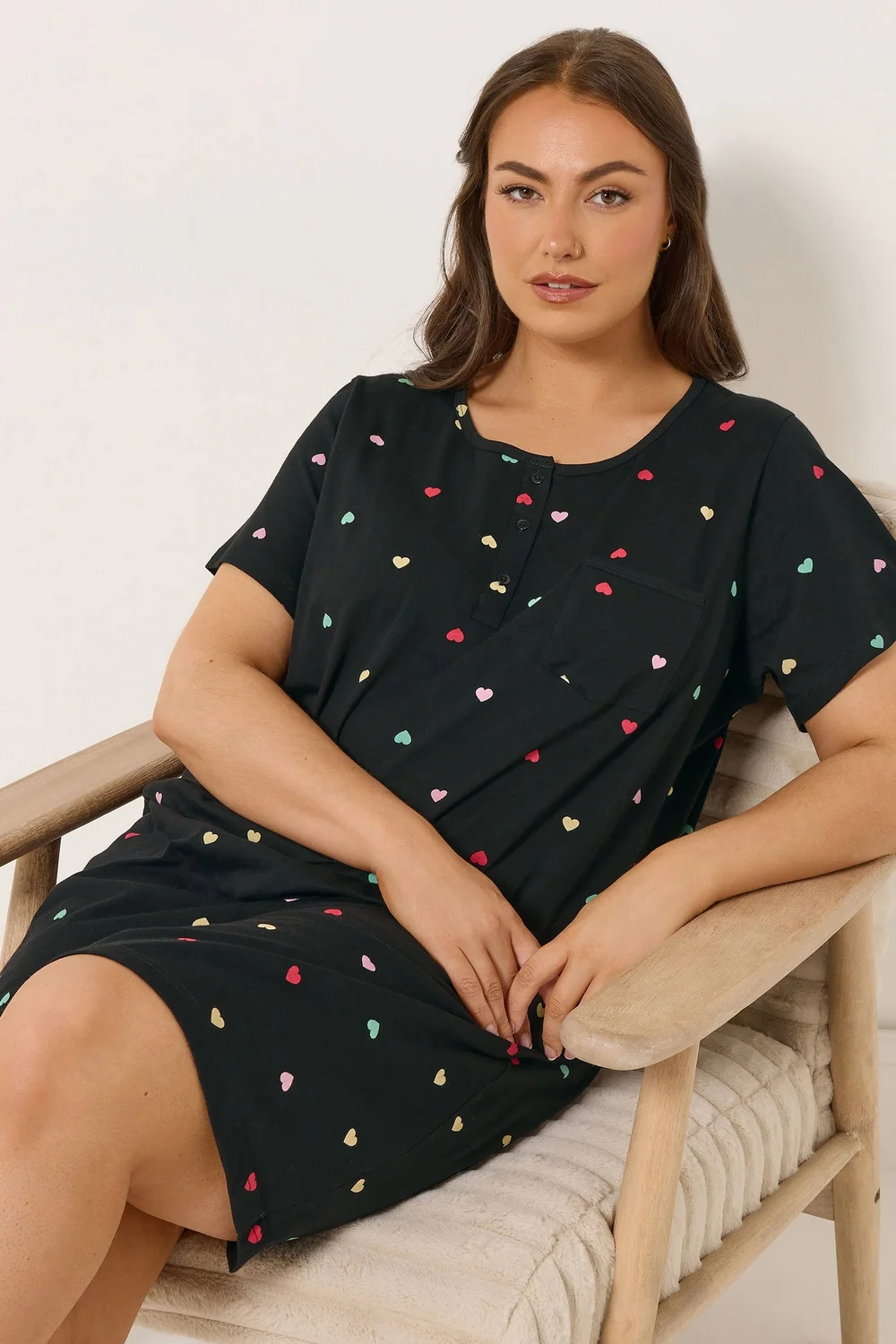 Yours Curve Black Heart Placket Nightdress - Size 30-32 Image 2