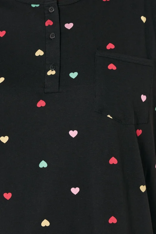 Yours Curve Black Heart Placket Nightdress - Size 30-32 Image 4