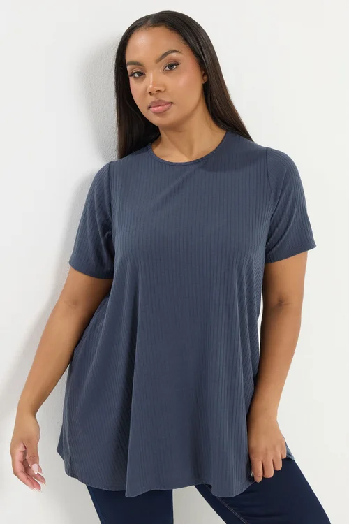 Yours Curve Slate Grey Ribbed Swing Top - Size 14 Image 1