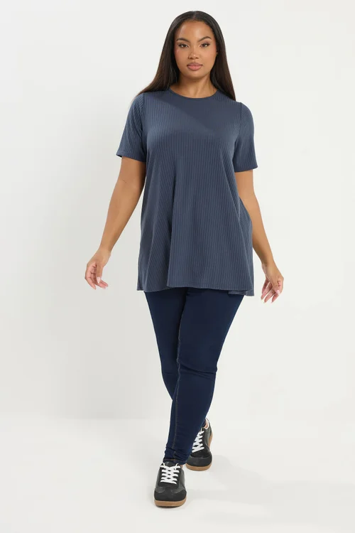 Yours Curve Slate Grey Ribbed Swing Top - Size 14 Image 2
