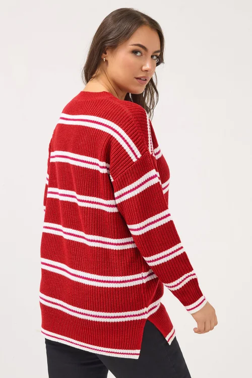 Yours Curve Red Stripe Drop Shoulder Knitted Jumper - Size 30-32 Image 3