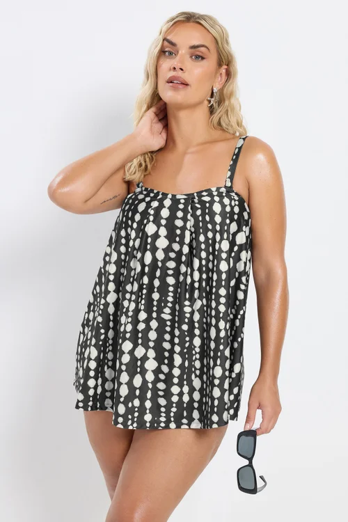 Yours Curve Black Spot Print Tankini Top - Size 18 Image 3