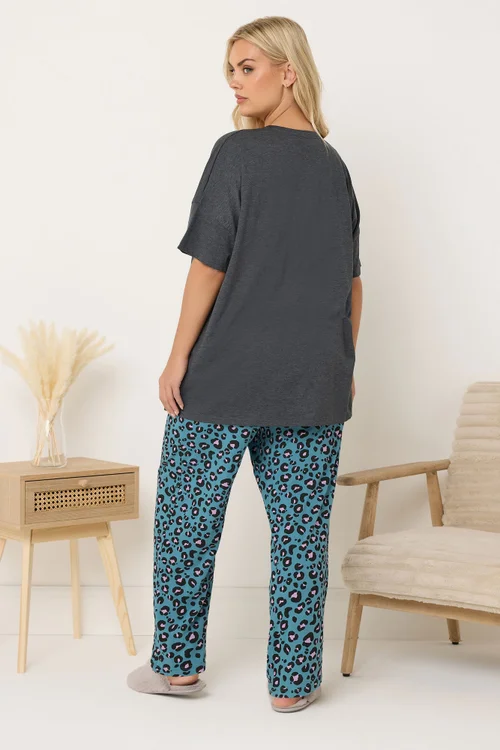 Yours Curve Charcoal Grey 'Wild And Free' Leopard Wide Leg Pyjama Set - Size 34-36 Image 3