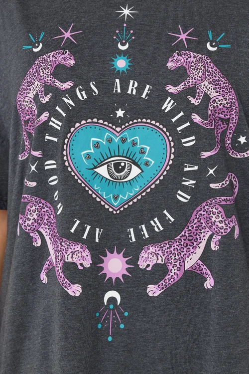 Yours Curve Charcoal Grey 'Wild And Free' Leopard Wide Leg Pyjama Set - Size 34-36 Image 4