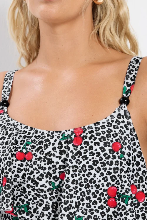 Yours Curve White Leopard Print Frill Swimsuit - Size 18 Image 4