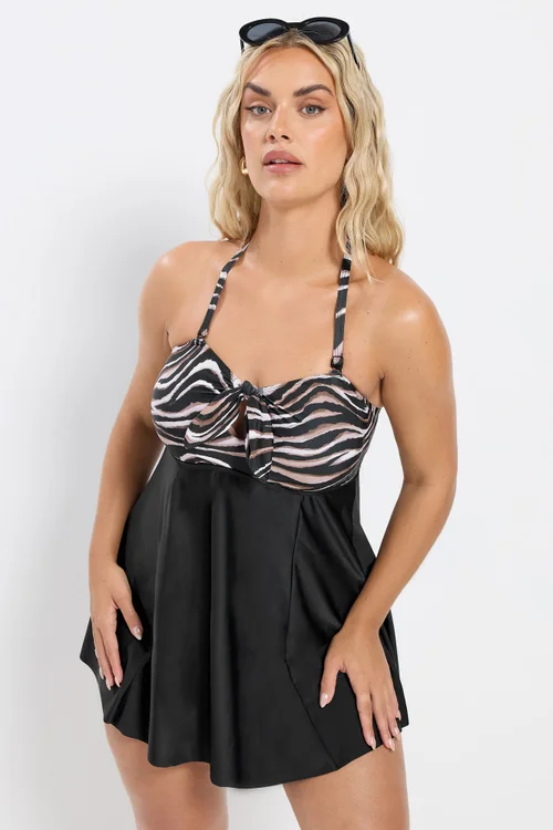 Yours Curve Black Zebra Print Tummy Control Swim Dress - Size 22 Image 4