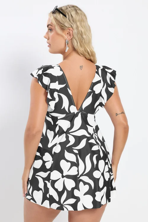 Yours Curve Black Floral Print Swim Dress - Size 20 Image 4
