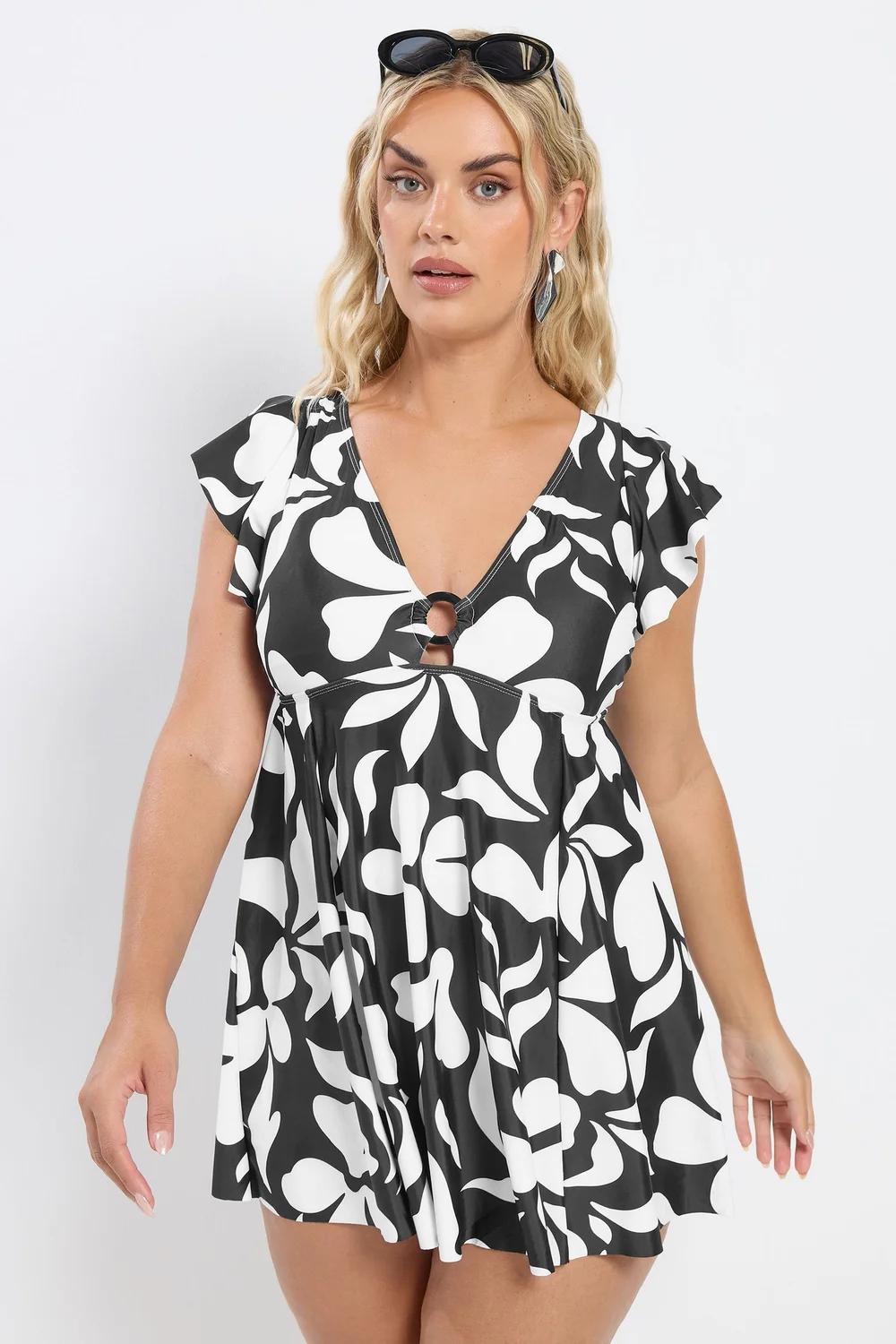 Yours Curve Black Floral Print Swim Dress - Size 20 Image 1