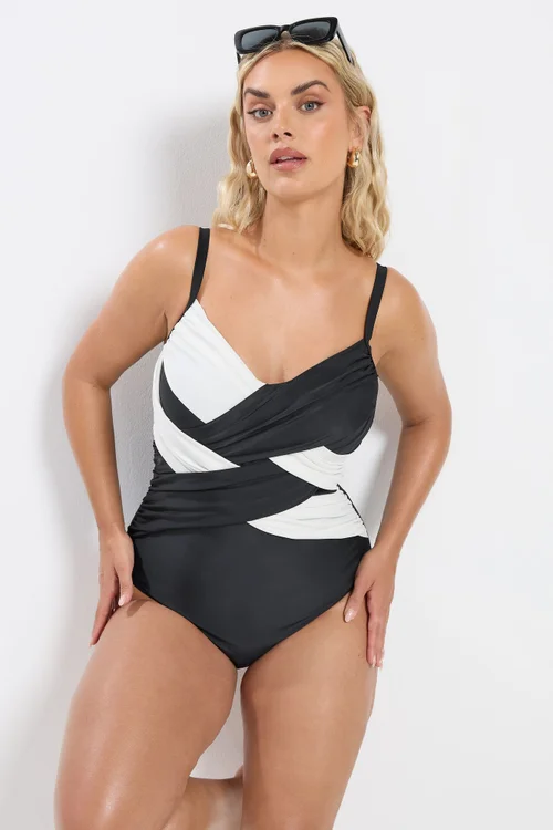 Yours Curve Black & White Contrast Super Sculpt Swimsuit - Size 24 Image 4