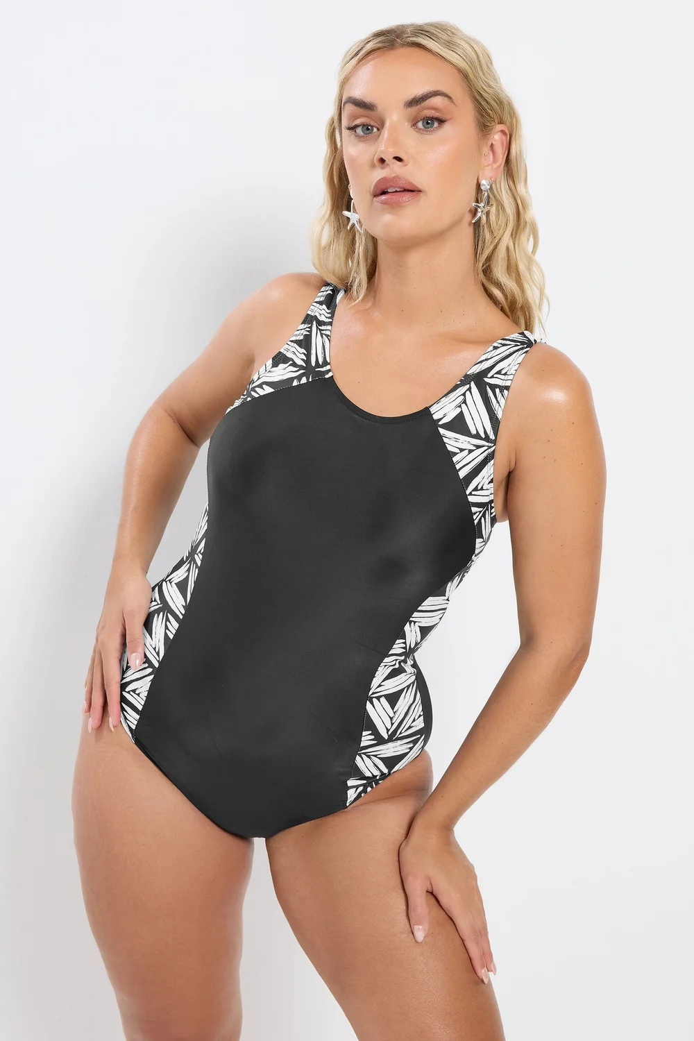 Yours Curve Black Active Abstract Print Swimsuit - Size 16 Image 2